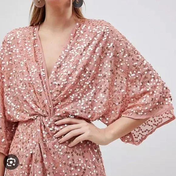 ASOS Sz 20W Curve Twist Front Light Blue Sequin Midi Dress - Picture 8 of 8